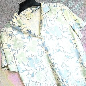 VINTAGE FLORAL BUTTONDOWN 18 Fresh Start Blue Green Textured Blouse 90s Pastel